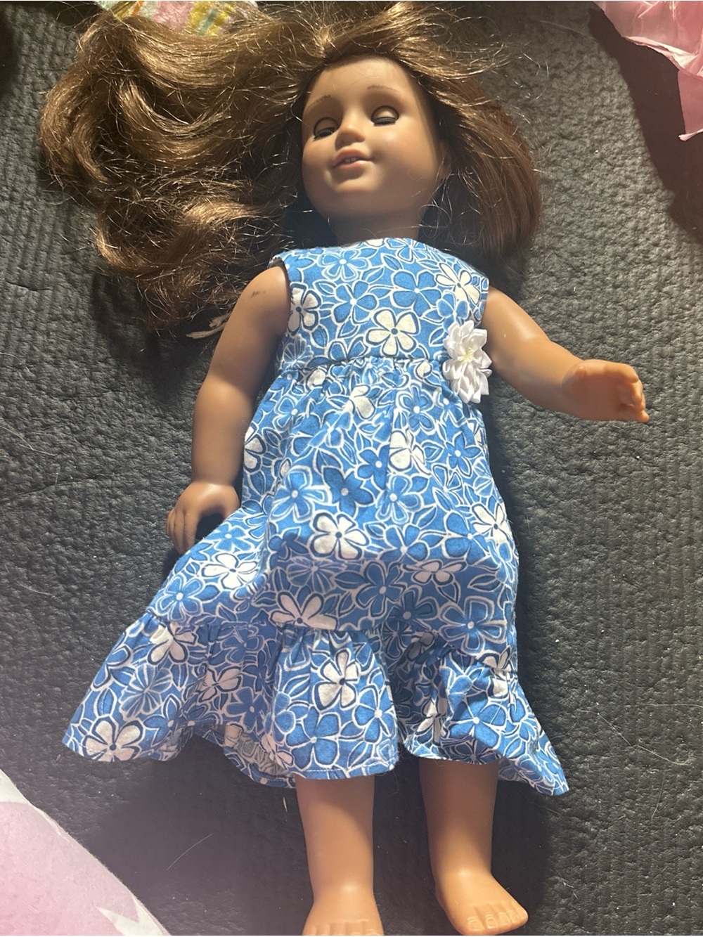 American Girl Blue Floral Sundress with White Flower Accent
